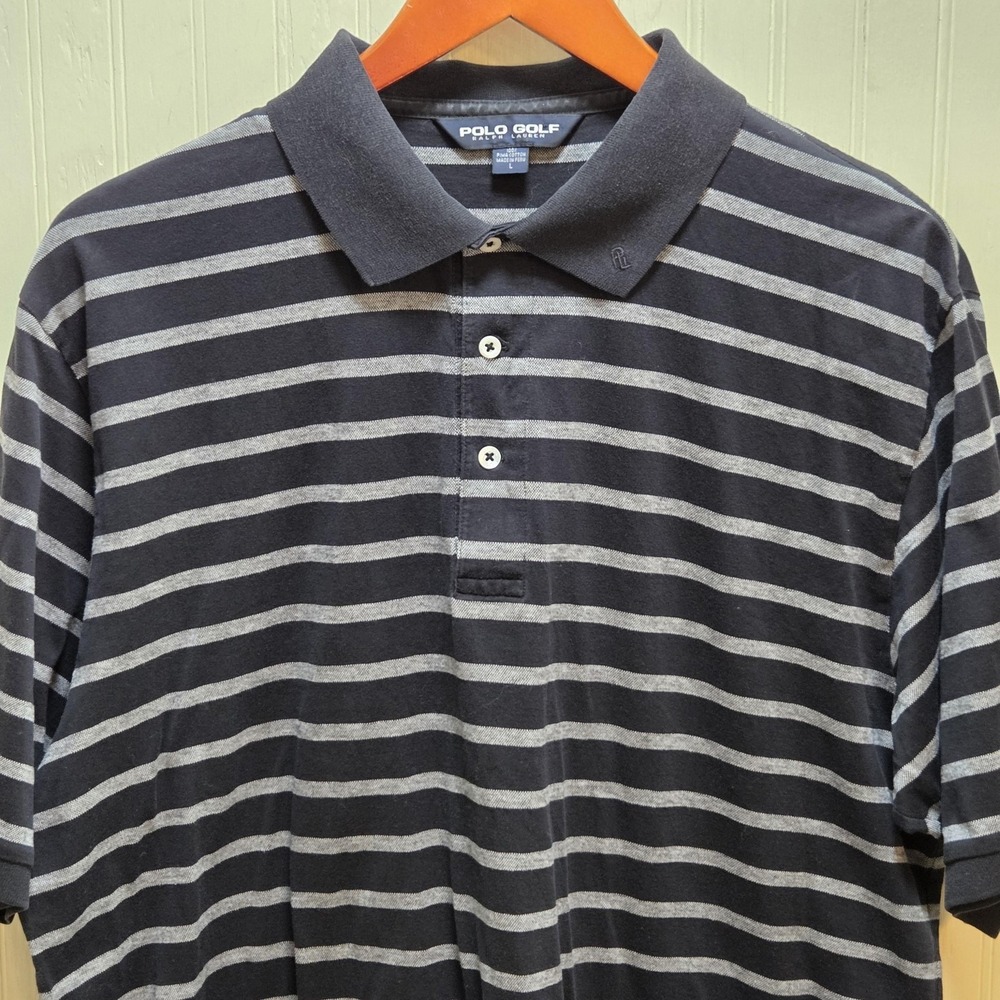 Polo Golf Ralph Lauren Polo Shirt Mens L Blue Stripe Pima Cotton Knit Top